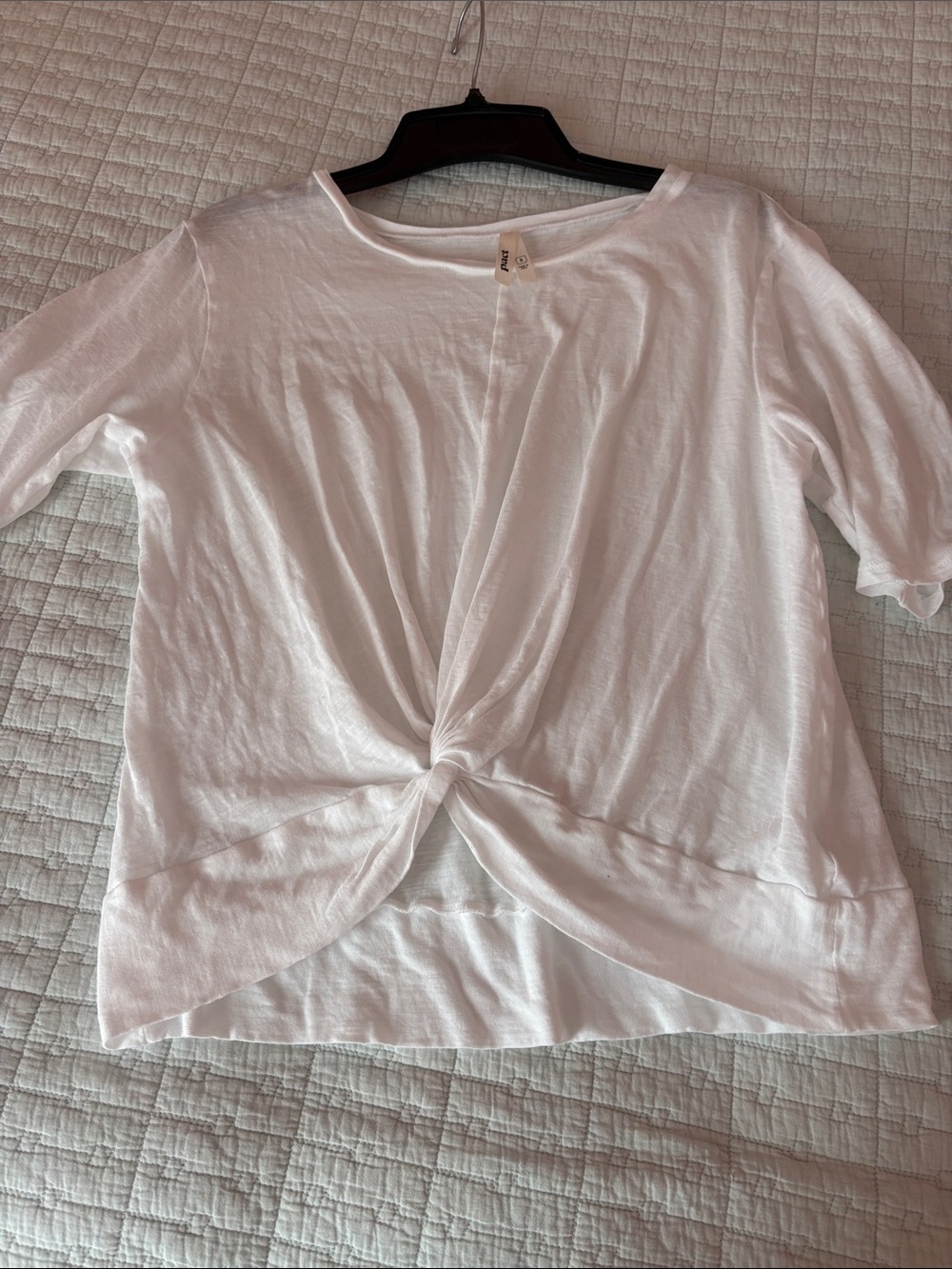 Pact White Short Sleeve Knot-Front Tee